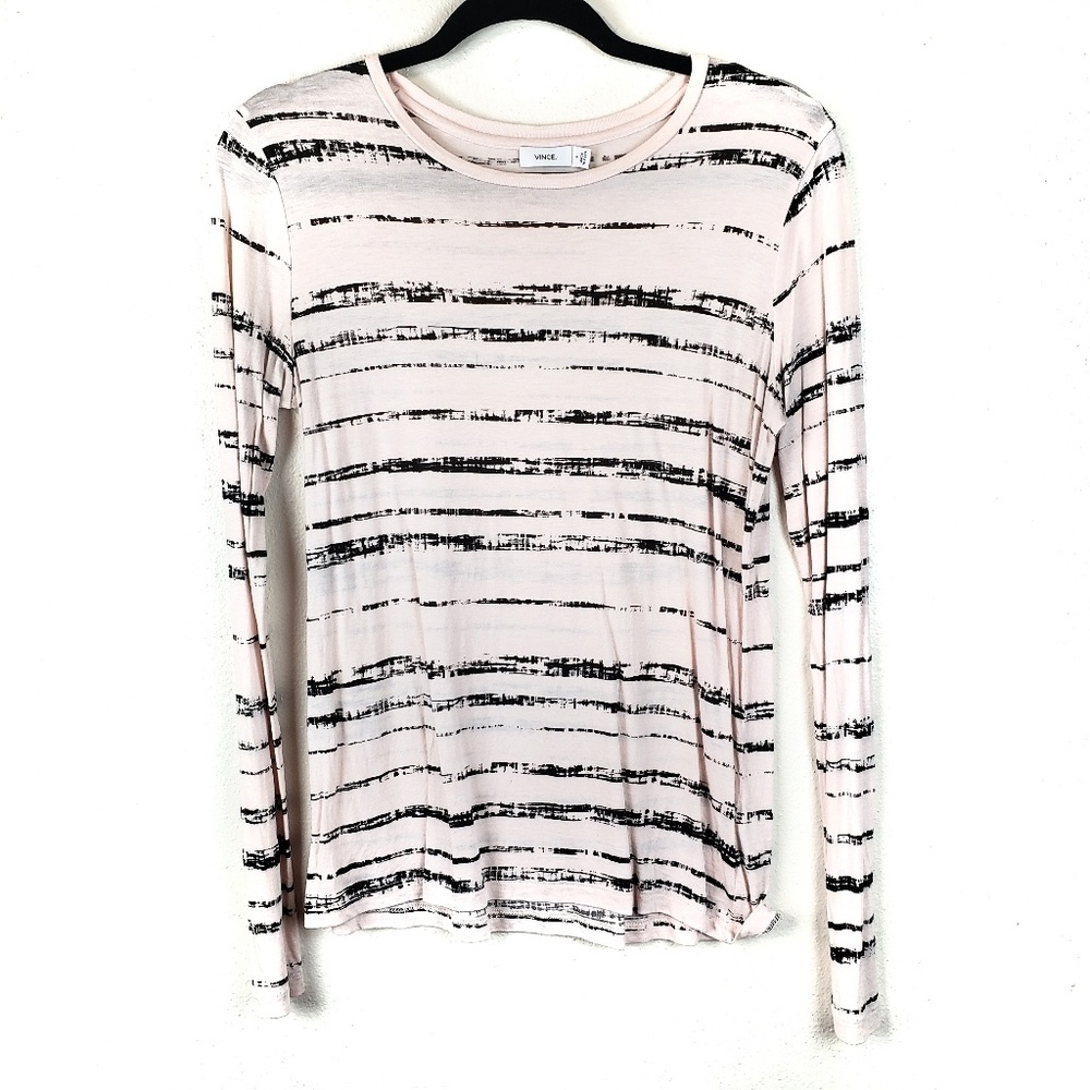 Vince Stripe Pattern Light Blush Pink Long Sleeve.